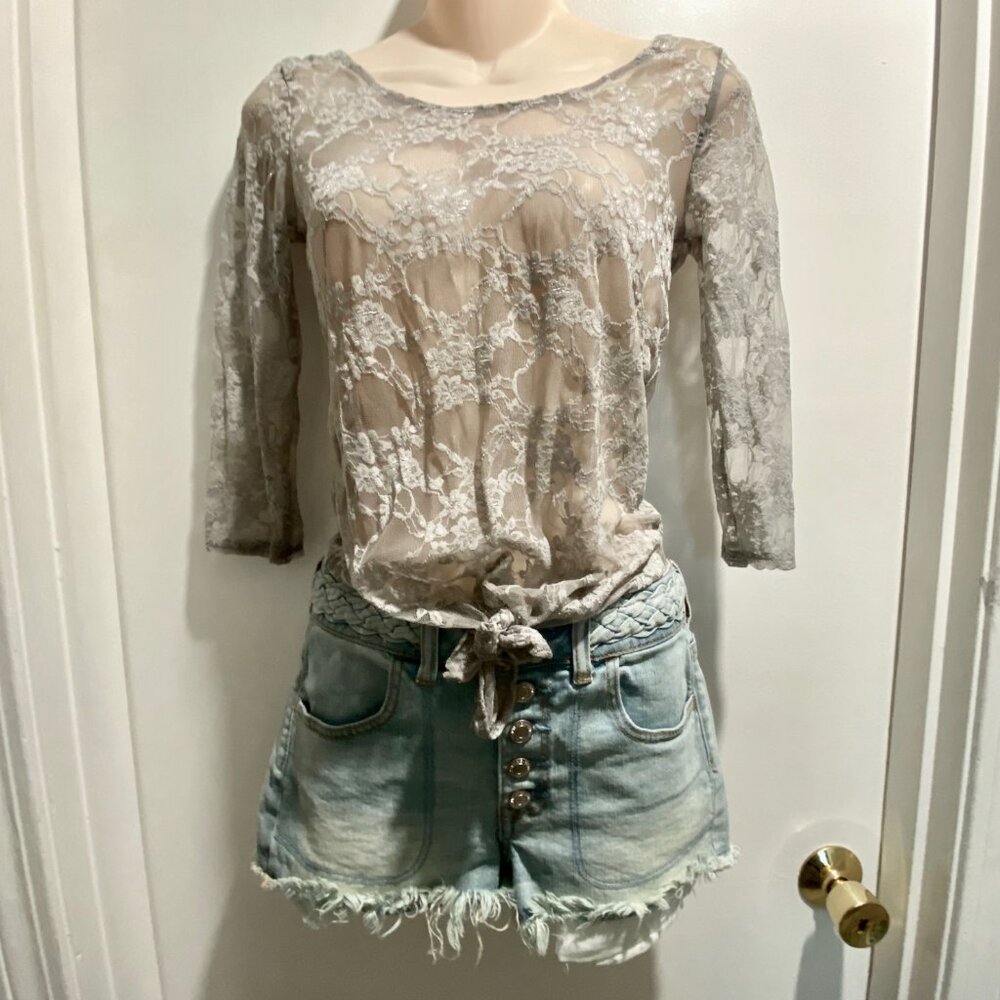 Charlotte Russe Grunge Y2K Witch Fitted Layer Whimsigoth Fairy Lace Blouse Top M